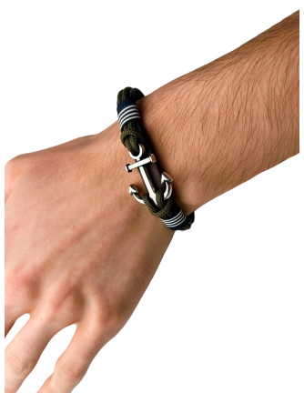 Pulsera Ancla Náutica Cab's Verde Militar y Cuero