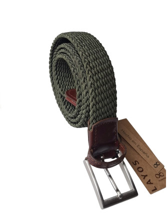 Cinturón elástico trenzado Layos liso verde kaki