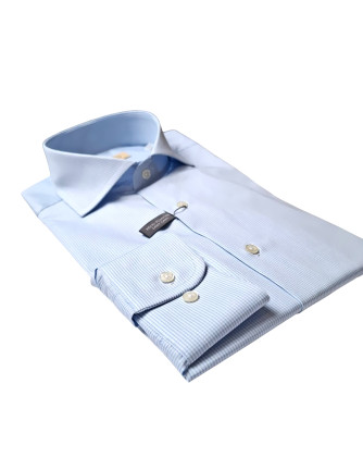 Camisa vestir manga larga microcuadro Olegario azul celeste